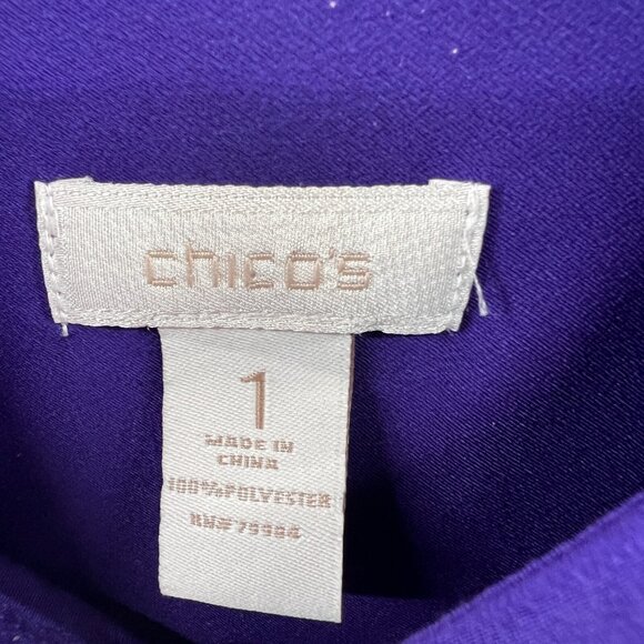 Chicos Women Top 1 Medium Button Front Roll Tab Long Sleeve Shirt Pocket - Picture 6 of 12